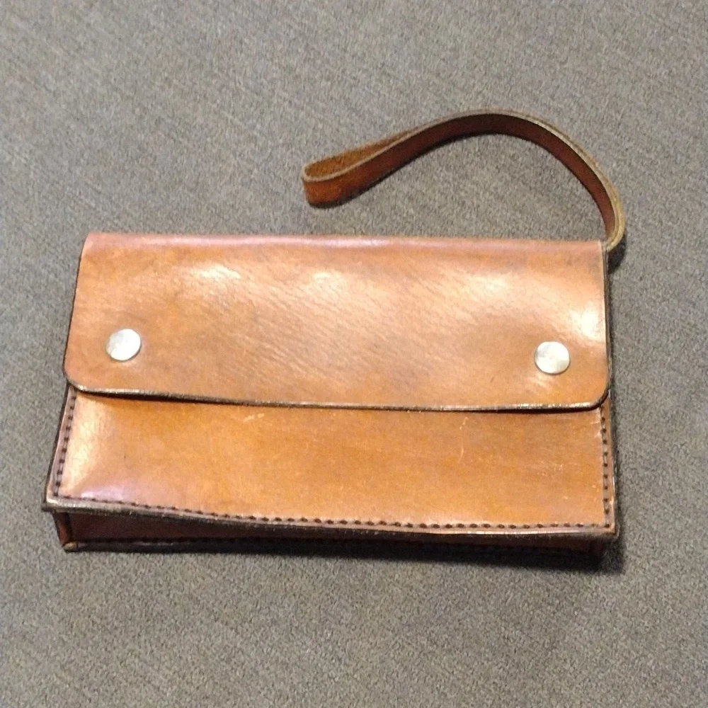 Classic Brown Leather Wristlet Clutch